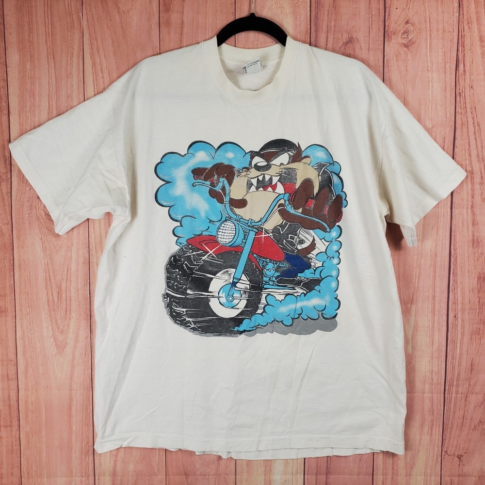Vintage Taz Looney Tunes Motorcycle Shirt Sz L / XL Cartoon Biker